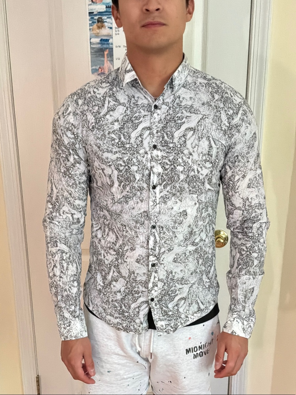Hugo Boss Men's ERO3-W Extra Slim Button-Down - White & Gray (white oil)
